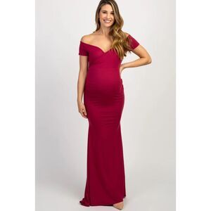 PinkBlush NWT Burgundy Off-Shoulder Wrap Maternity Gown - Size M